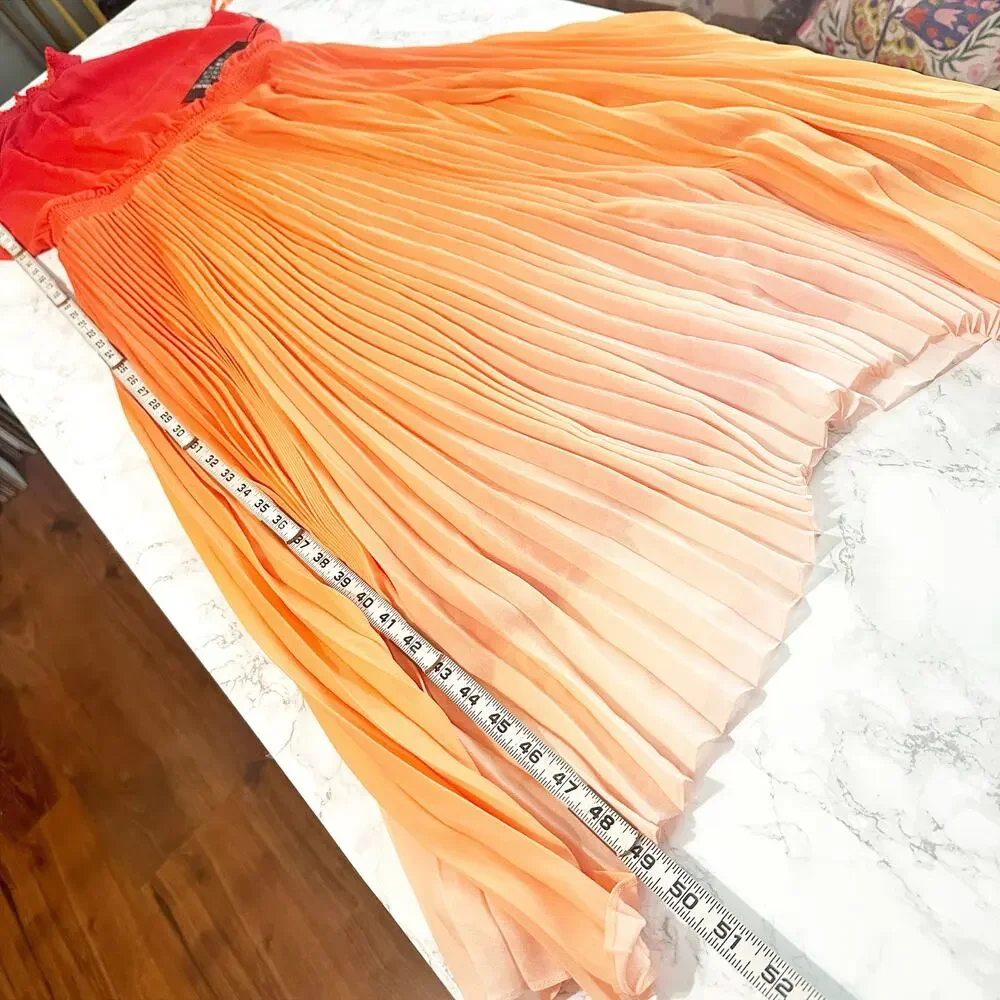 WHBM Orange Ombre Halter Pleated Shark-bite Midi Dress women’s size 6 NEW - Picture 11 of 12